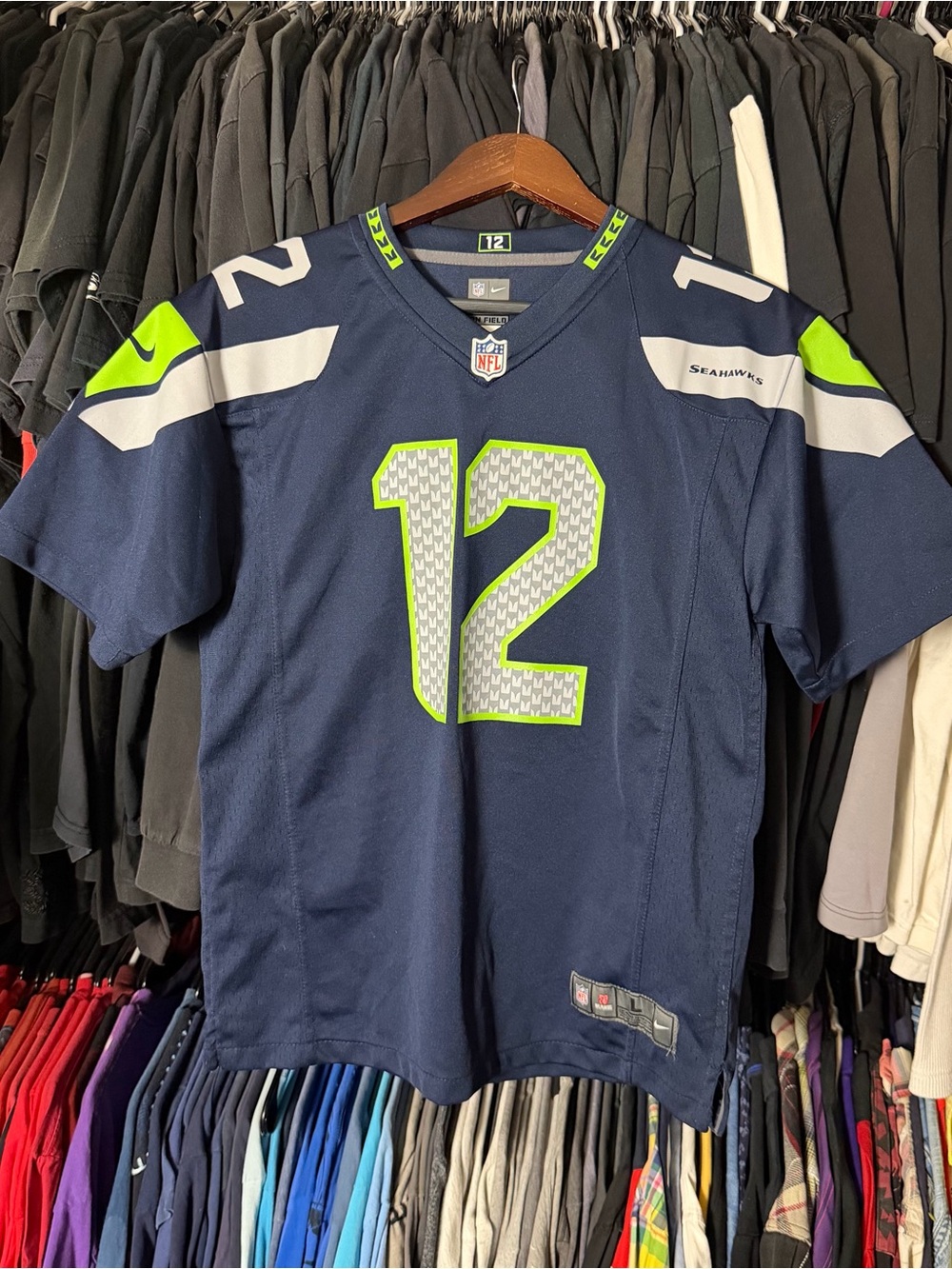 Nike Seattle Seahawks Jersey Womens Large Blue Fan 12 NFL Football Home Kit